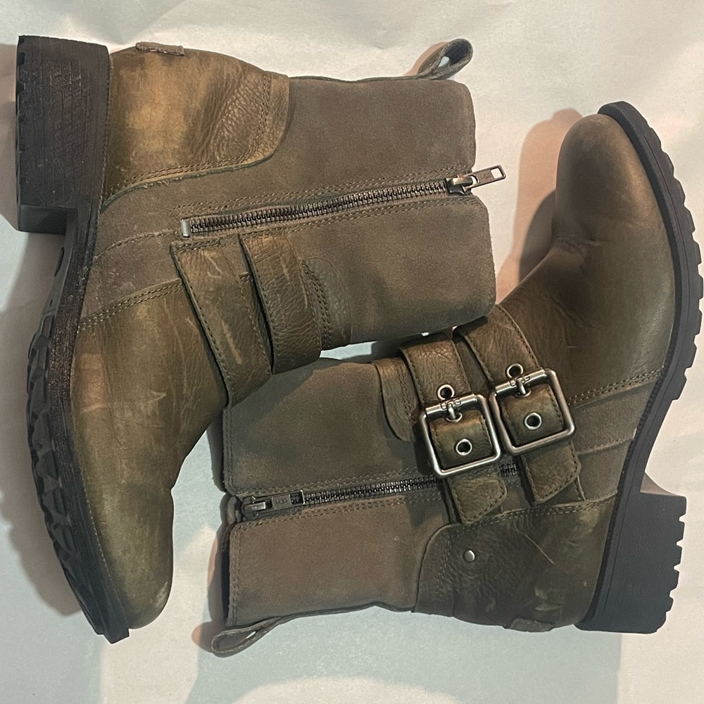 UGG Women's Wilde Waterproof Leather & Suede Wool Lined Moto Boots Slate Size 8